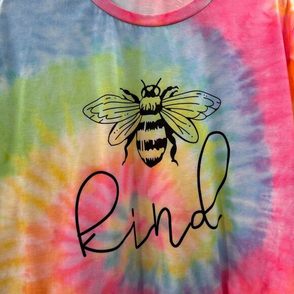 Tie-Dye Bee Kind Graphic T-Shirt XL Rainbow Hippie Retro Colorful Neon Vibrant - Picture 6 of 7